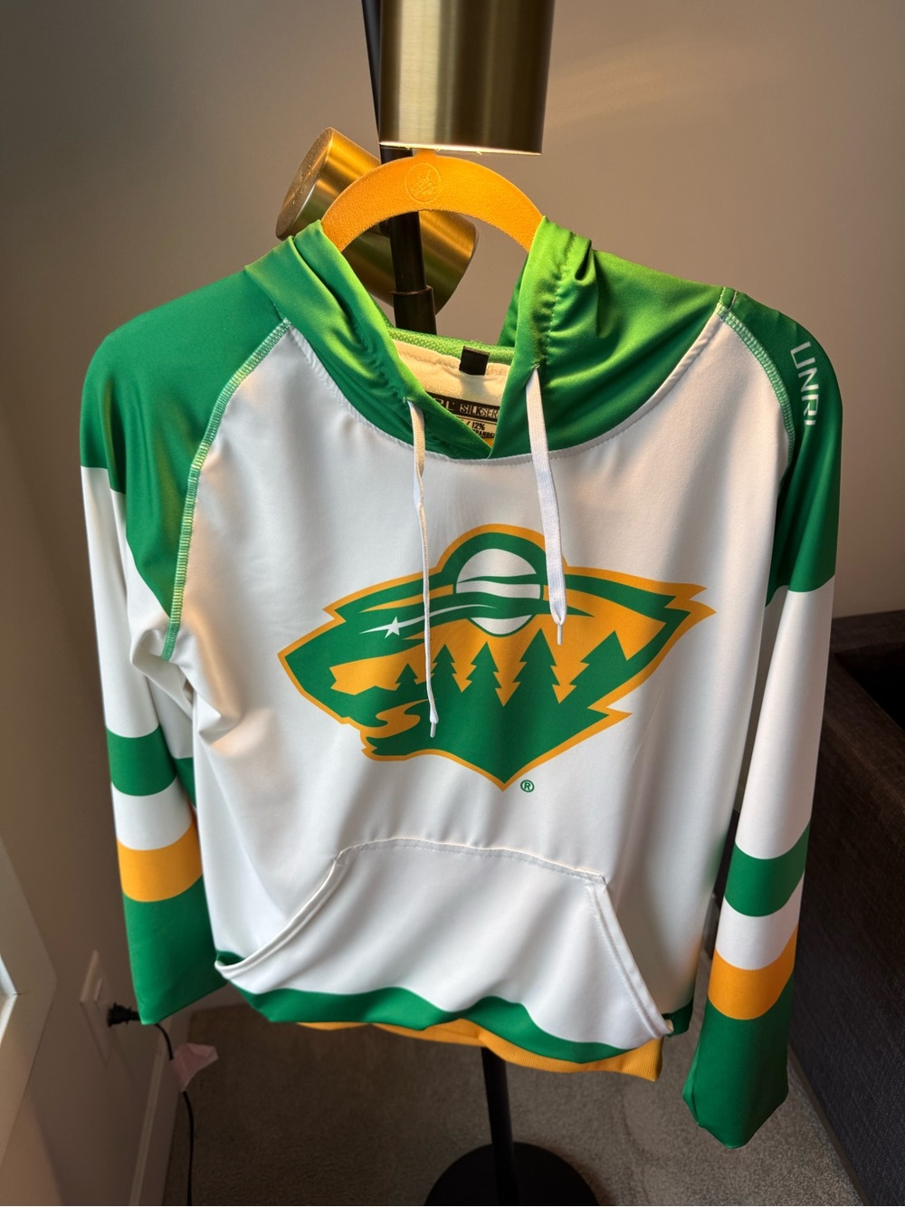 White & Green Hockey Pullover Hoodie with Team Logo